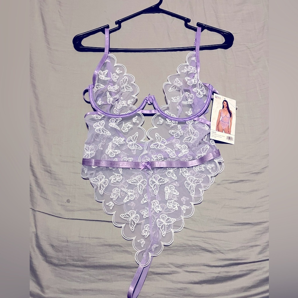 Spencers Glow in The Dark Purple Butterfly Teddy Lingerie